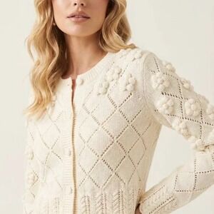 Caroline‎ Constas pointelle ivory cardigan size L